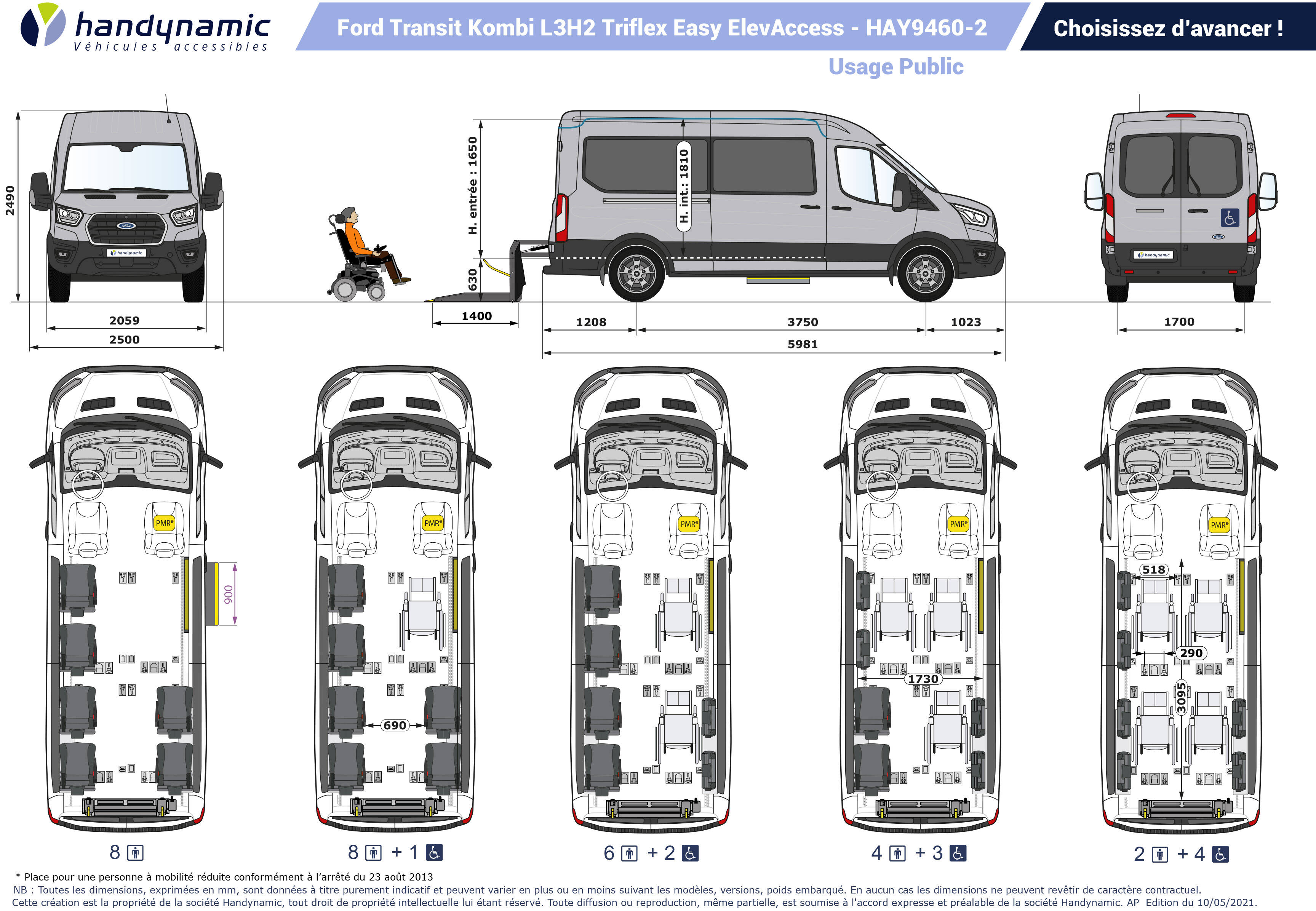 Schéma d'implantation du Ford Transit Kombi TPMR L3H2 Triflex Easy
